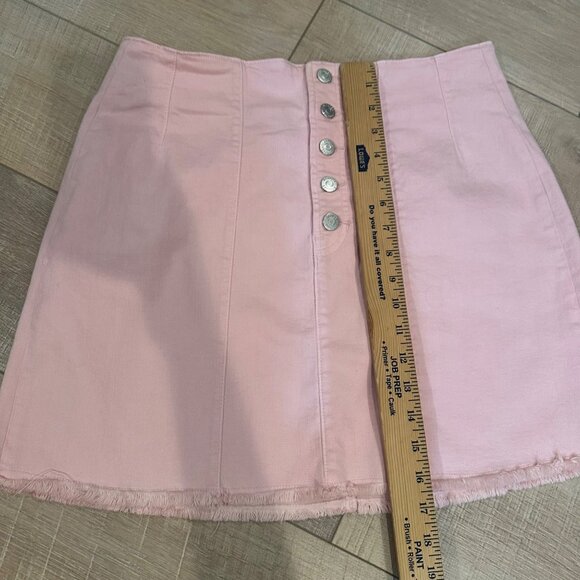 Pink Button-Front Frayed Hem Mini Skirt Harper Heritage By Francescas Size L - Picture 4 of 7